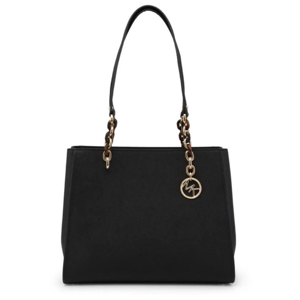 Michael Kors Sophia Shoulder Bag Purse Satchel Black Gold Saffiano Leather Large - Picture 2 of 16
